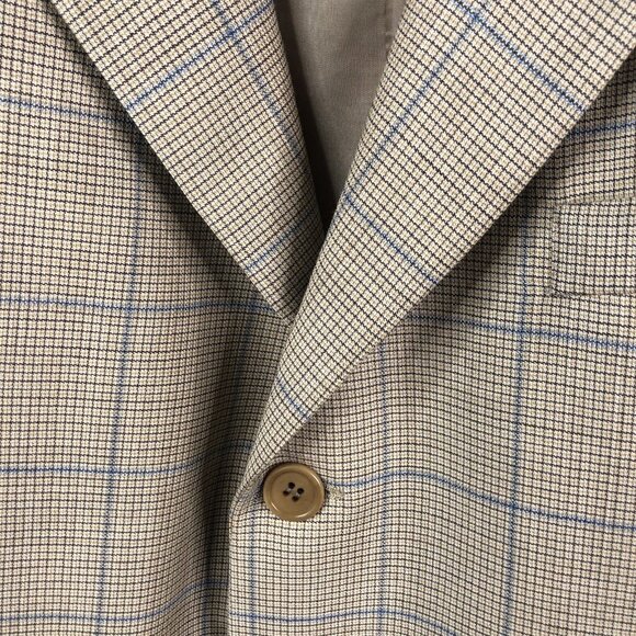 Emernegildo Zegna Sport Coat Mens 44R Tan Blue Plaid Windowpane Wool Academi - Picture 7 of 16